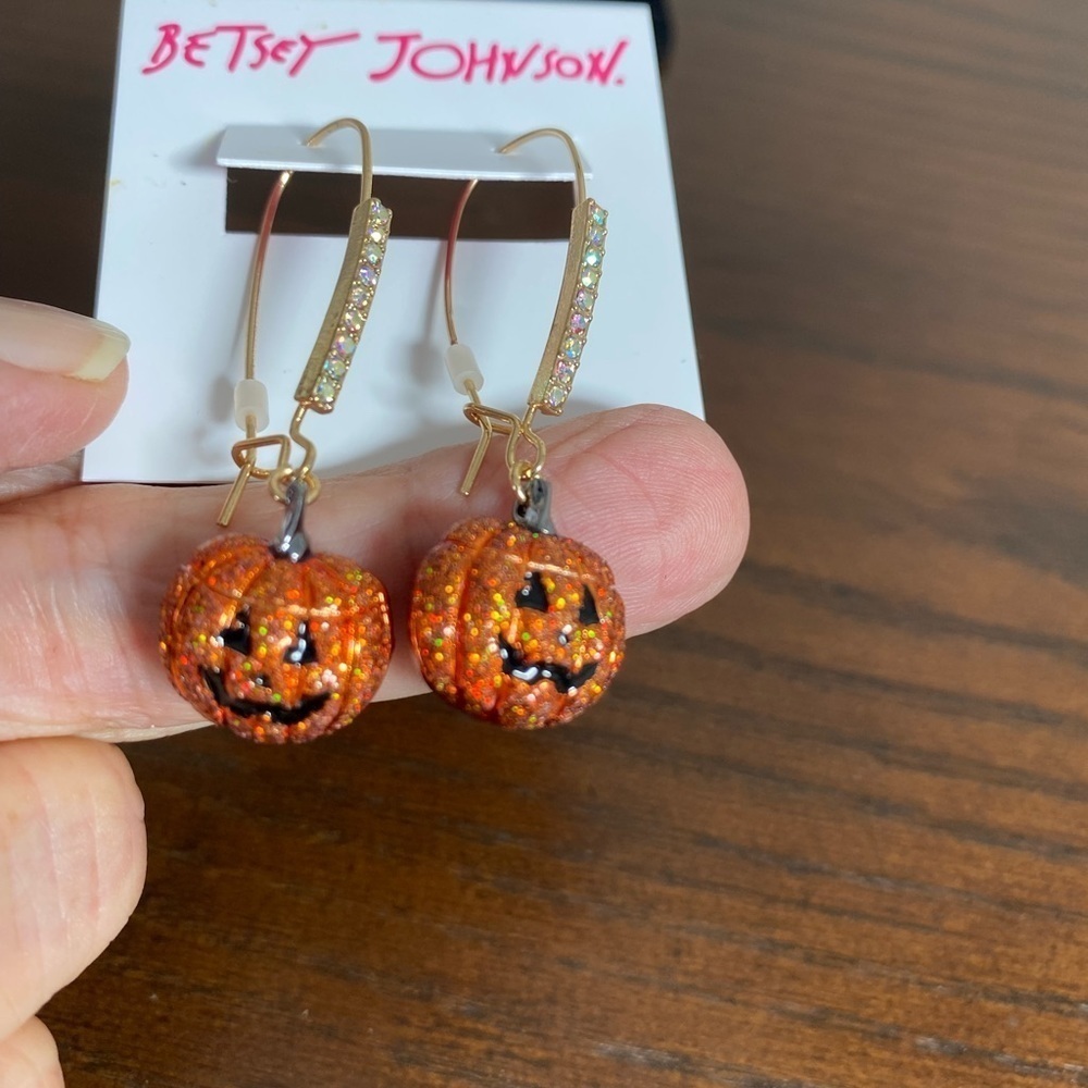 Betsey Johnson Jack O Lantern Pierced Hoop Earrings NEW